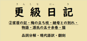 更級日記【梅の立ち枝／継母との別れ／物語／源氏の五十余巻／猫】品詞分解・現代語訳・内容を解説